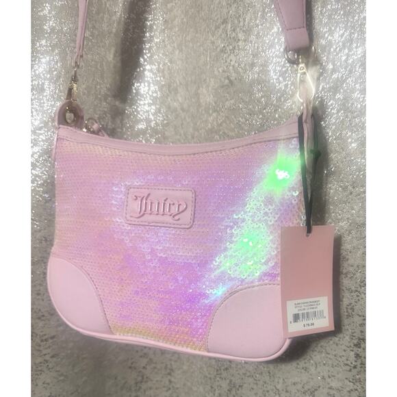 NWT Juicy Couture Blank Canvas Crossbody Purse Bag Lt Pink Iridescent Sequins - Picture 4 of 10